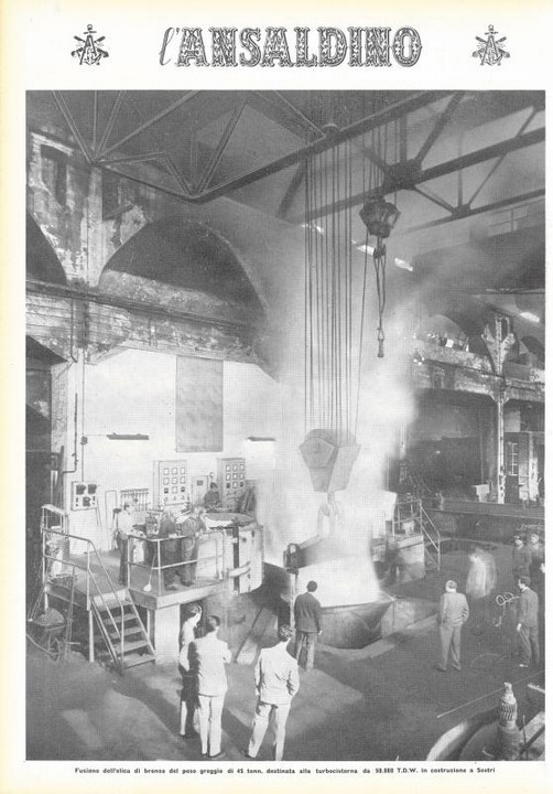 p. 16 (quarta di copertina), la ciminiera prefabbricata dalle motonave "Angela Fassio" in allestimento a Sestri viene issata a bordo